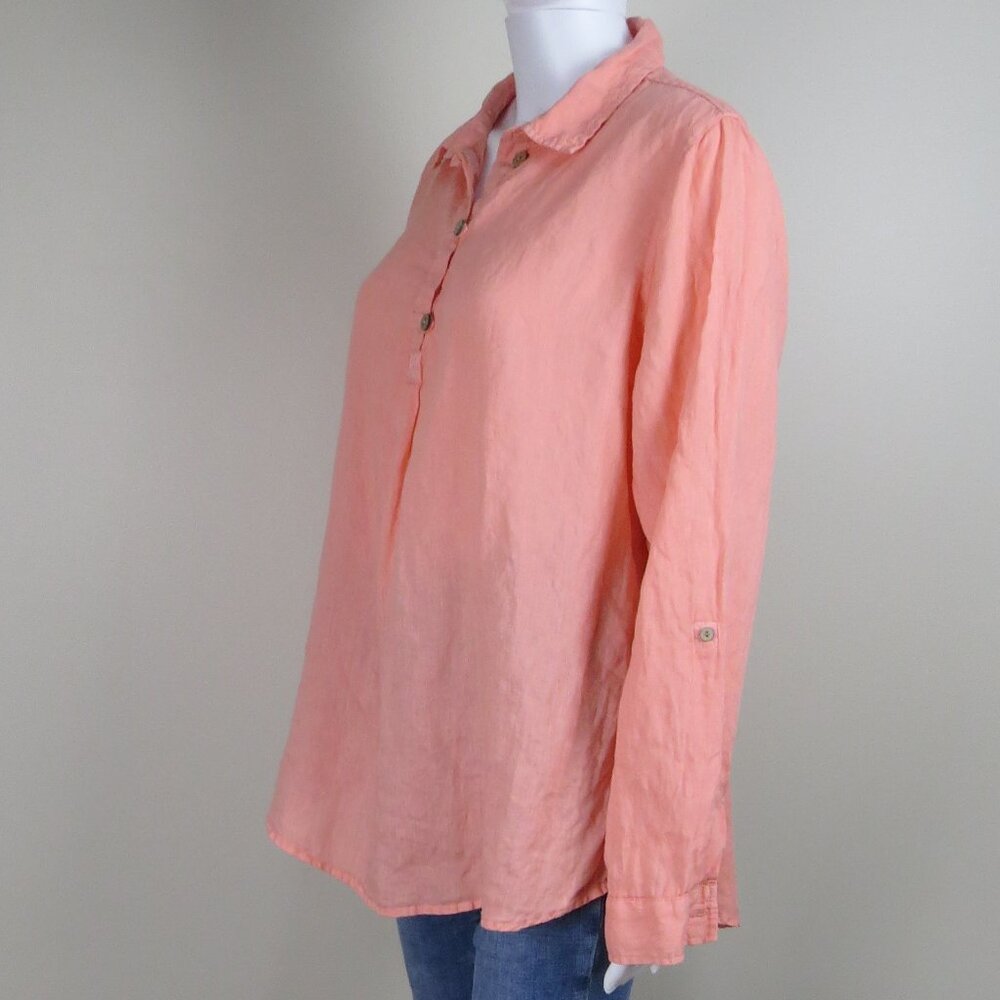 Sigrid Olsen 100% Linen Tunic Top Size Large Peac… - image 4